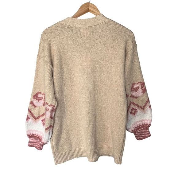 NWT LC Lauren Conrad Balloon Sleeve Floral Sleeve Chunky Knit Cardigan - Picture 3 of 11